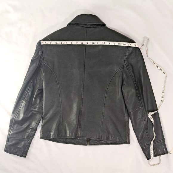 Lord and Taylor Womens Leather Jacket Black Moto Vintage Full Zip Pockets  10 - Picture 9 of 16